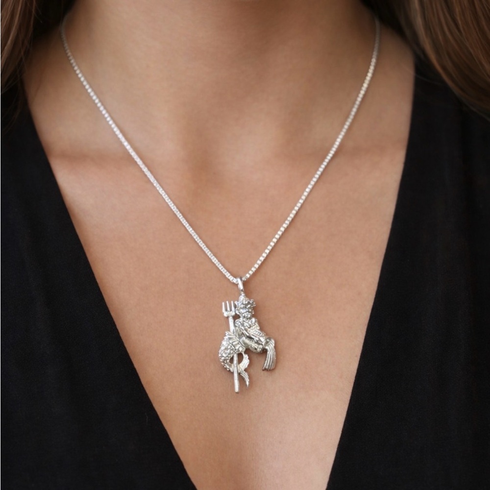 Vintage Monet Zodiac Aquarius Pendant  Water Bearer  Silver Tone Signed 16 inch